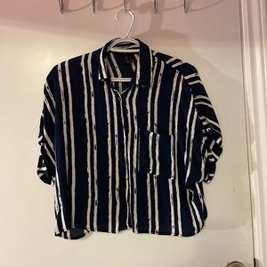 Navy blue and white stripped button down